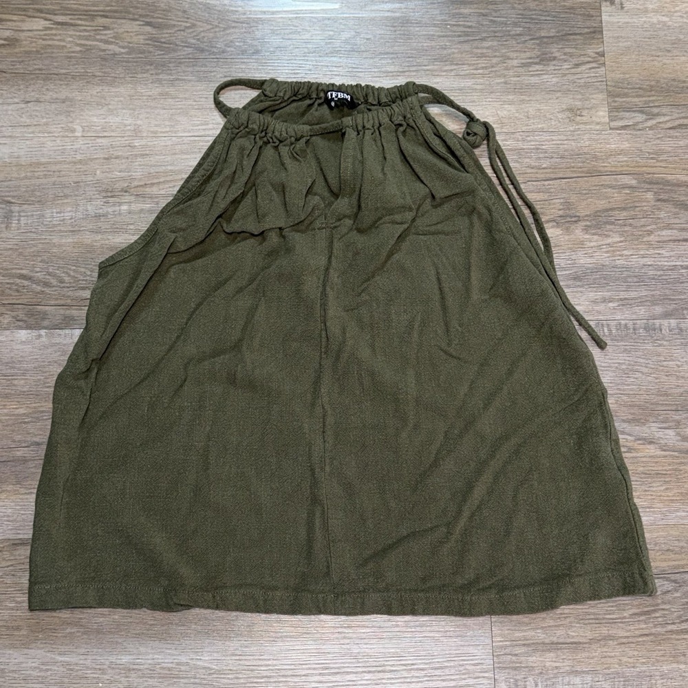 BTFBM Brand Olive Green Sleeveless Halter-Style Tank Top Womens M Tie Neck